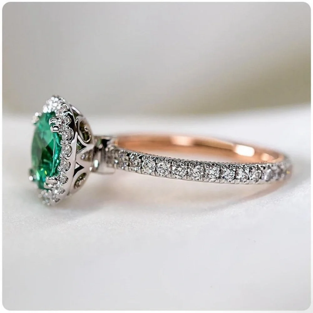 NEW 925 Sterling Silver Round Emerald Halo Ring - Picture 2 of 4